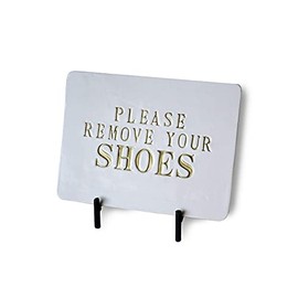 Please Remove Your Shoes Sign - With Metal Stand - Handmade Ceramic Sign - Available in Different Text Colors