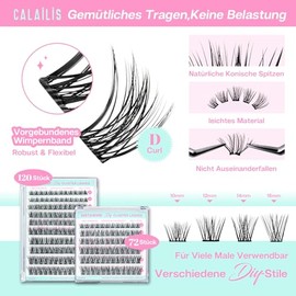 CALAILIS Selbstklebende Wimpern 72 Stück D Curl Druck auf Kein Kleber erforderlich Einzeln Wimpern Vorgeklebt Wiederverwendbares Kleberfreies Wimpern-Cluster-Set mit Pinzette für Anfänger (ZBP08)