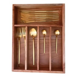 Organizador De Cubiertos Utensilios Bandeja Madera Cocina Madera Cedro Barnizado Natural