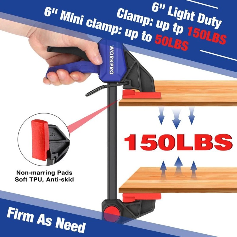 WORKPRO Mini Bar Clamps for Woodworking 6" One-Handed Spreader/Bar Clamp