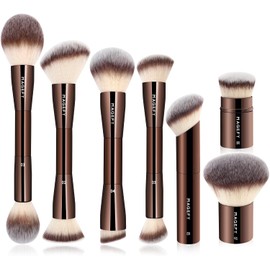 Brochas para Maquillaje Profesional, 7 PCS Brocha de Maquillaje de Doble Punta Kit de Aluminio Perfecto para Regalo Brochas de Maquillaje de Lujo (Marrón)