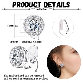 FASACCO Clip On Earrings for Women Lightweight Clip on Rhinestone Non Pierced Clip Earrings Crystal Wedding Formal Earrings Birthstone Earrings Silver Clip on Earrings (With Box)
