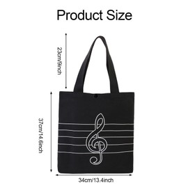HilerPunk Music Treble Clef Pattern Cotton Tote Bag Shoulder Bag Thick Cotton Perfect for Shopping Laptop School Books (Treble Clef), black