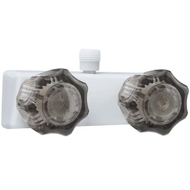 EXCELFU RV Shower Faucet, 4" RV Camper Shower Faucet Valve Diverter Replacement with Dual Smoked Acrylic Knobs for Outside and Inside Bathroom (White+Smoke Gray)