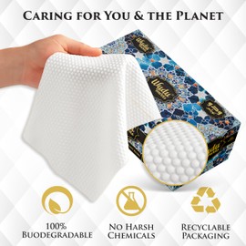 Wudu Towel after Ablution – 60 Count (Pack of 1) 100% Biodegradable Real Cloth-Based Dry Towels – For Prayer Rooms, Home, Mosques & Facilities – Absorbent & Travel-Friendly (Black)