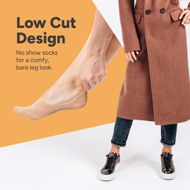 Eedor No Show Socks Womens Invisible Liner, Non Slip & Low Cut, Casual & Formal Wear, Soft & Stretchable, 6 Pairs (12 Socks)_beige, 10-12