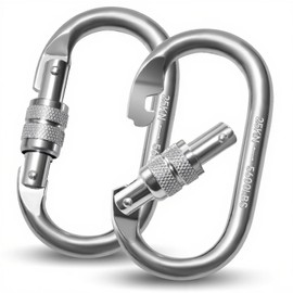 Vipuikos Pack of 2 Carabiner Hooks, 25 KN, O-Shaped Carabiner Hooks, Large, Heavy Duty Safety Carabiner, Stainless Steel, 2500 kg Load Capacity, Carabiner for Yoga, Hammock, Camping, Swing (Silver)