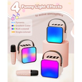 Mini Karaoke Machine with 2 Microphones for Kids Adults, Beedove Portable Bluetooth Speaker with Colorful Lights & Voice Changing Effects, Kids Toys for Boys Girls Family Birthday Party (Pink)