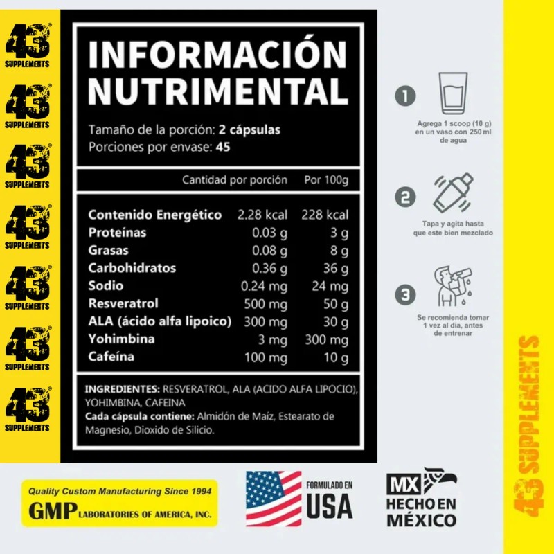 Resveratrol Ácido Alfa Lipóico 90 Cáps Vita 43 Supplements