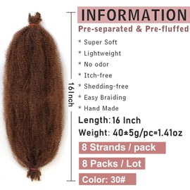 Xtrend 8 Packs Pre-Separated Spring Afro Twist Hair 16 Inch Long Spring Twsit Crochet Hair for Butterfly Locs Brown Synthetic Marley Twist Hair Extension for Black Women 30#