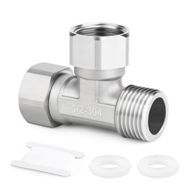 ERGAOBOY 2 Pcs 304 Stainless Steel 3 Way Left&Top 2 Ends Flexible Movable Tee Connector, 1/2" Male T Adapter Union Nut Fitting for Sprayer, Angled Valve, Shower Arm