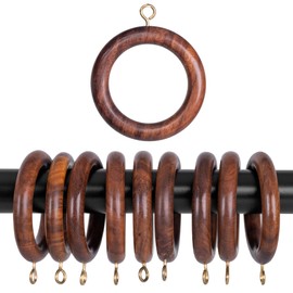 INANOSA Handcrafted Natural Rose Wood Curtain Rings with Hooks – 2.5" Outer, 1.75" Inner Diameter – Smooth Wooden Drapery Rings for Rod with Metal Hooks – Pack of 24