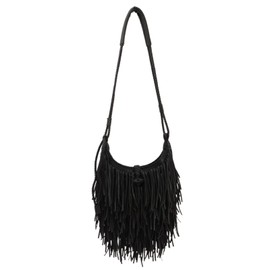 Emprier Vintage Fringe hobo bags for Women Vegan Faux Suede Leather Tassel Crossbody Bag Fringe Purse Black