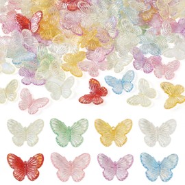 FASHEWELRY 50pcs Transparent Acrylic Butterfly Pendants Rainbow Butterfly Earring Charms Cartoon Butterfly Charms for DIY Bracelets Necklace Jewelry Making Supplies