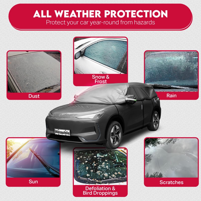 HIBISQUIBILIO UV Resistant Winter Windshield Cover with Reflective Straps –