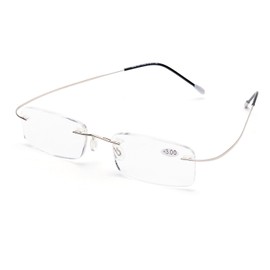 ZUVGEES Lightweight Titanium Stainless Steel Rimless Reading Glasses R1004 (Silver, 250)