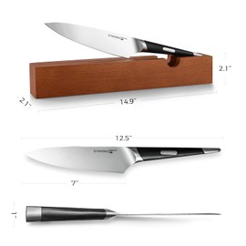 linoroso Chef Knife Kitchen Knife Ultra Sharp Cooking Knife, 7 inch Precision Forged German High-Carbon Stainless Steel Cutting Knife with Exquisite In-Drawer Knife Block- MAKO Series
