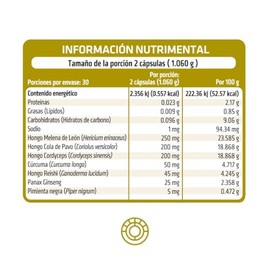 HEALTHADDICTION - Fórmula de Hongos Adaptógenos con Melena de León, Cordyceps, Cola de Pavo y Reishi, Enriquecido con Cúrcuma y Ginseng - 60 Cápsulas