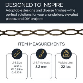 RCH Hardware CH-S57-30-AB-10 Steel Chandelier Chain, Antique Brass (10 Feet)