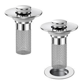 Bathroom Sink Drain Strainer, Pop-up Sink Stopper Hair Catcher with Removable Stainless Steel Filter Basket,Universal Drain Plug Filter Replacement for Bathroom Shower Sink Stopper(2Pcs)