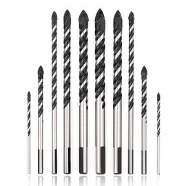 COMOWARE Masonry Drill Bit, 10 Pcs Concrete Drill Bit 1/8” to 1/2” Carbide Drill Bit Set for Tile Glass Brick Ceramic Cement Drill Bit for Pots