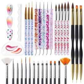 Artdone Kit De 32 Pinceles De Doble Punta Para Manicura, Pinceles Delineadores De Gel, Bolígrafos De Diseño Para Dibujar Y Pintar Uñas, Pinceles Para Detalles Pequeños.