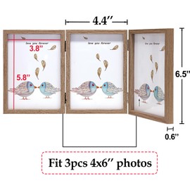 TOFOREVO 4x6 3 Picture Frame Triple Wooden Three Hinged Photo Frame Definition Glass Stand Vertically on Desktop or Tabletop