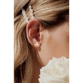 FOCALOOK Damen-Ohrringe Vermeil in Rosenform mit künstlichen Diamanten, Ohrstecker mit Geburtsstein April, Sterling Silber Roségold
