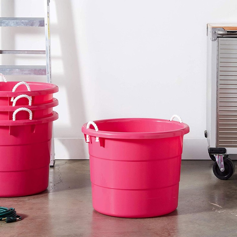 HOMZ 2-Pack Utility Tub, Large Plastic Storage Bucket with Rope