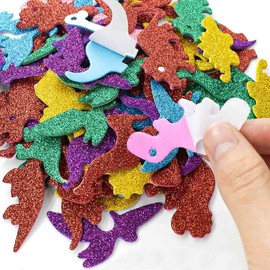 160 Pieces Glitter Dinosaur Foam Stickers Self Adhesive Foam Stickers for Craft DIY Self-Adhesive Dinosaur Shapes Sticker Home Party Decoration Colorful Arts Crafts Supplies (Assorted Colors)