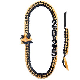 Graduation Leis Class of 2025 Garlands and Bracelets are Beautiful Hand-Woven Ribbon Necklace Decorations, Congrats High School College Graduates DIY Decors Party Supplies, Accessory(Black Gold)