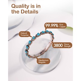 Feraco Pure Copper Bracelets for Women, Ultra Strength Magnetic Bracelet with 3800 Gauss Magnets & Natural Turquois, Adjustable Jewelry