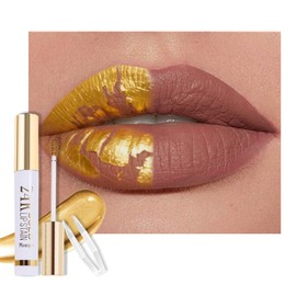 FeiCuiYun 24K Gold Peel Off Matte Liquid Lip Gloss Stain-Lip Liner with Tweezer, Brown Peel Off Lip Stain, Long Lasting & Waterproof Lipstick Tattoo, Transfer-Proof Lip Gloss for All Skin Types