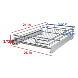 Pull Out Cabinet Organizer 26" W X 21" D, Heavy Duty Wire Metal Chrome Slide Out Drawers For Kitchen Cabinets, Doesn't Include Door Fittings