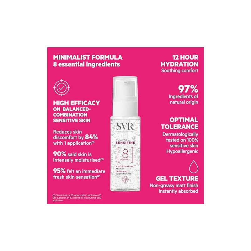 SVR Sensifine Aqua-Gel Hidratante Facial para Piel Sensible con Pantenol,