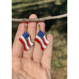 Dirt Road Diva American Flag Patriotic Earrings, Rhinestone Detail, New