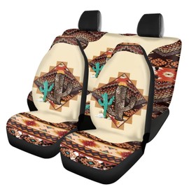 Horeset Ethnic Western Aztec Cactus 11 Pieces Auto Seat Covers with Headrest Cover+Cup Coasters+Handbrake Cover+Gear Shift Caover+Seat Belt Cushion Pad Auto Accessories Protector