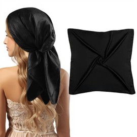 COMNICO Satin Head Scarf, Like Silk Square Scarf Sleeping Hair Wrapping Bandana Head Scarf Neck Scarf for Women Girls (27.5 In, Black)(Black solid color)