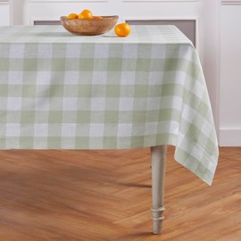 Solino Home Linen Checkered Tablecloth 60 x 90 Inch - 100% Pure Linen Sage and White Buffalo Plaid Table Cloth for Rectangle Tables - Machine Washable Tablecloth for Winter, Christmas