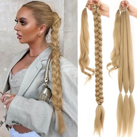 PHOCAS Dark Blonde Ponytail Hair Extension Long Ponytail Extension Blonde Hair Extensions 32'' Synthetic Hairpiece for Women(Dark Blonde)