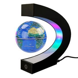 Magnetic Levitating Floating Rotating Globe World Map LED C-Shape Lamp with Touch Switch, Cool Tech Gifts for Men/fathers/husbands/boyfriends/kids/bosses, Great Gift Ideas