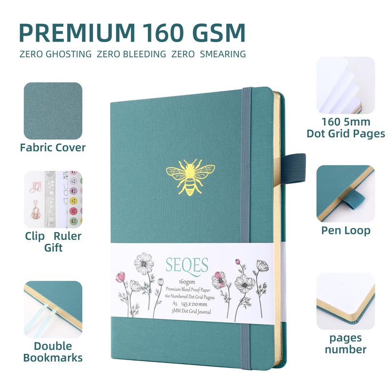 SeQeS Dotted Journal - A5 Dot Grid Notebook with pages