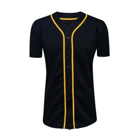 ILTEX Adult & Kids Baseball Jersey Plain Button Down T-Shirt Blank Team Sports Uniforms (X-Large, Black/Gold)