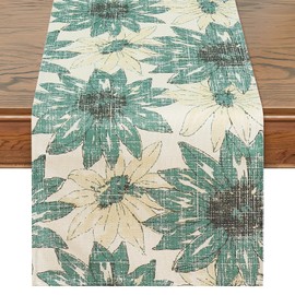Betylifoy Table Runner Spring Summer Table Runner Flowers 32 x 180 cm Long Farmhouse Sunflower Tablecloth Green Rustic Coffee Table Runner Kitchen Food Wedding Table Decoration (Dark Green)