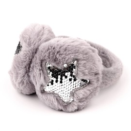 Soxbang Kids Earmuffs, Cold Protection, Fluffy, Cute Star, Ear Cover, Super Soft, For Girls, Boys, School Commutes, Kindergarten, Autumn, 3 - 12 Years Old, gray