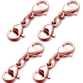MTLEE Double Lobster Clasp Extender Double Claw Connector Bracelet Extension Clasp Small Bracelet Necklace Shortener for DIY Jewelry Making(0.98 Inch,Rose Gold)
