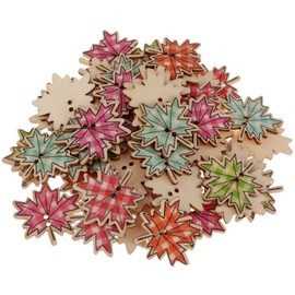 50pcs Wood Buttons Maple Leaf Shape Buttons Sewing Flatback Buttons for DIY Craft Scrapbooking Embellishment
