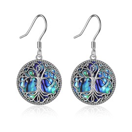 YFN Tree of Life Earrings Sterling Silver Abalone Shell Dangle Family Tree Celtic Knot Jewelry Gifts for Girls Women