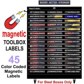 Ultimate Magnetic Toolbox Label organizer set for tool chest, boxes, drawers & cabinets"Quick & Easy" & adjustable, fits all quality brands of 'Steel' tool chest including Craftsman, Mac & Snap-on