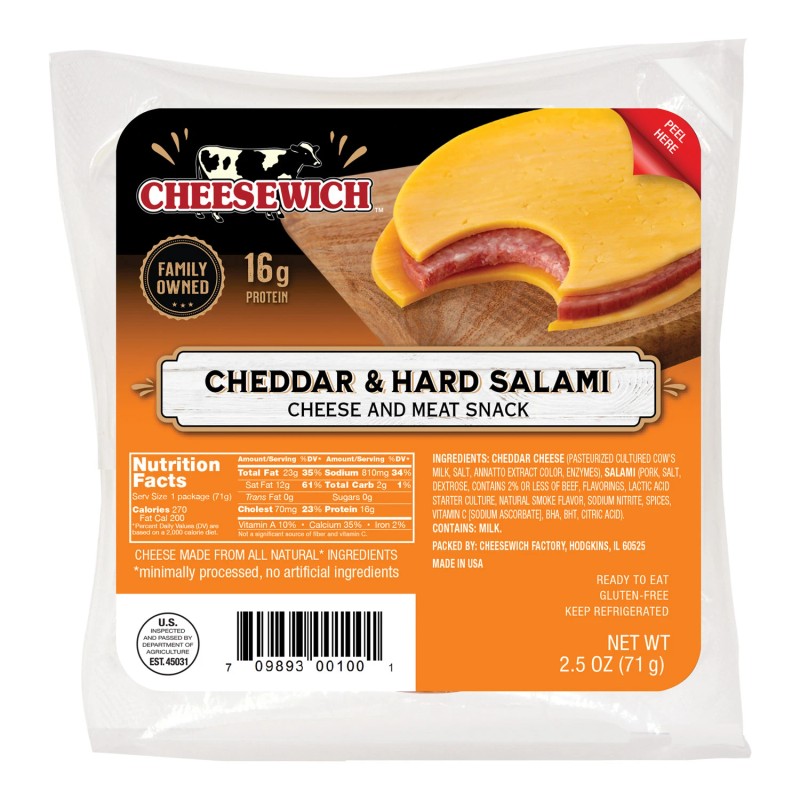 Cheesewich Protein Snacks - Cheddar Cheese & Hard Salami Slices,